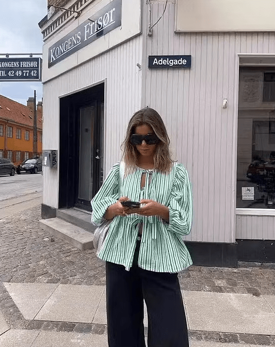 Striped Puff Sleeve Blouse – Women's Summer Blouse