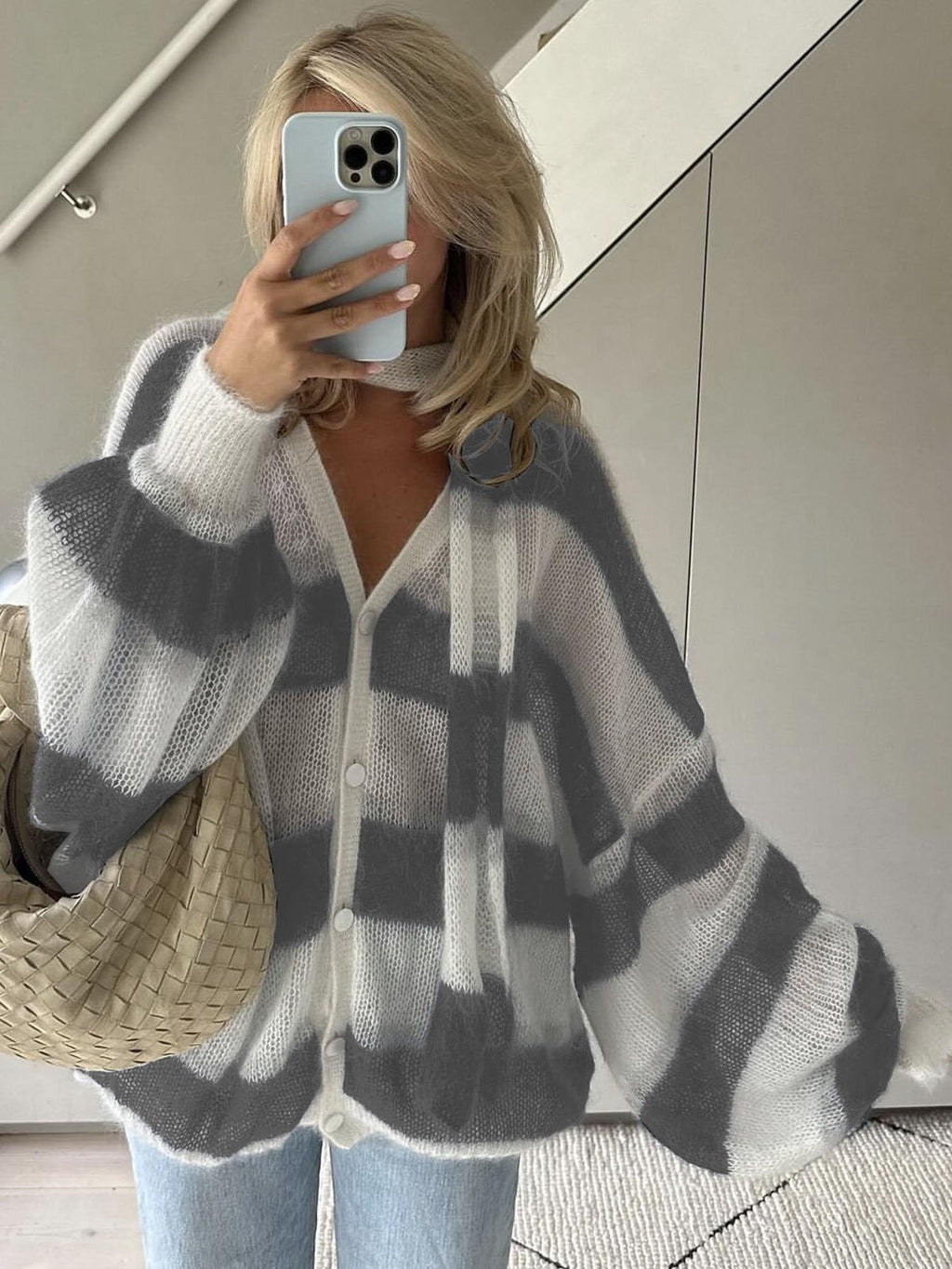 Navy Loose Striped Cardigan – Women's Everyday Cardigan