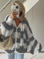 Navy Loose Striped Cardigan – Women's Everyday Cardigan