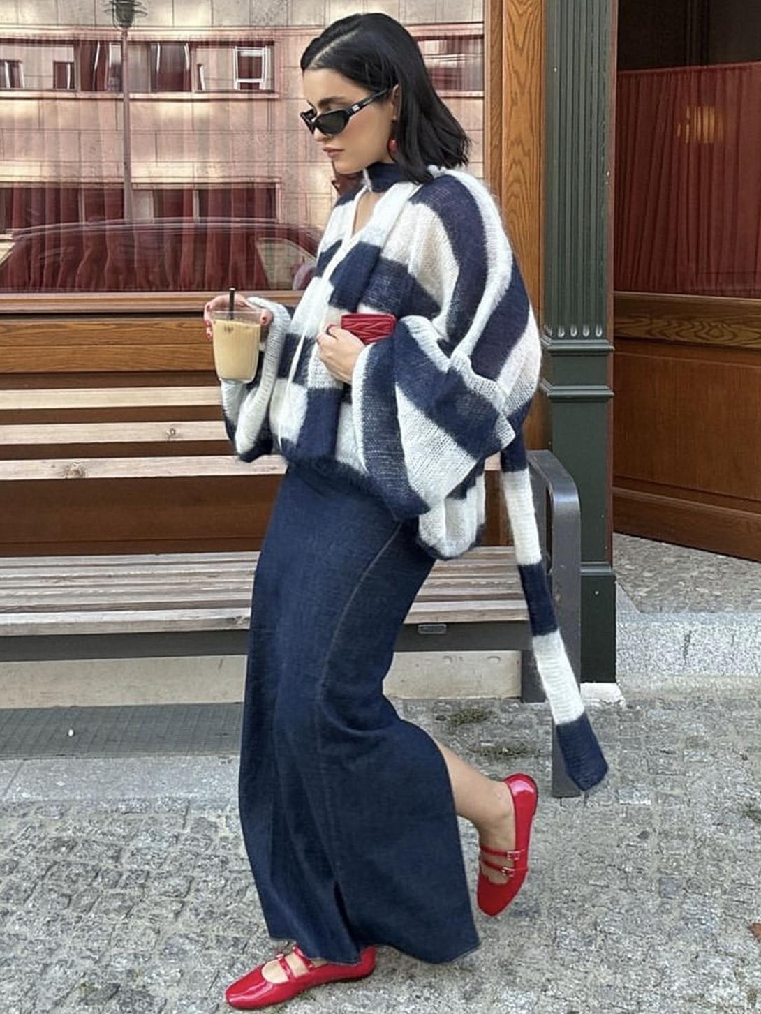 Navy Loose Striped Cardigan – Women's Everyday Cardigan