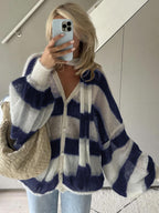 Navy Loose Striped Cardigan – Women's Everyday Cardigan