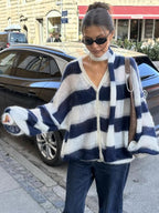 Navy Loose Striped Cardigan – Women's Everyday Cardigan