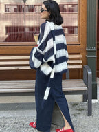 Navy Loose Striped Cardigan – Women's Everyday Cardigan