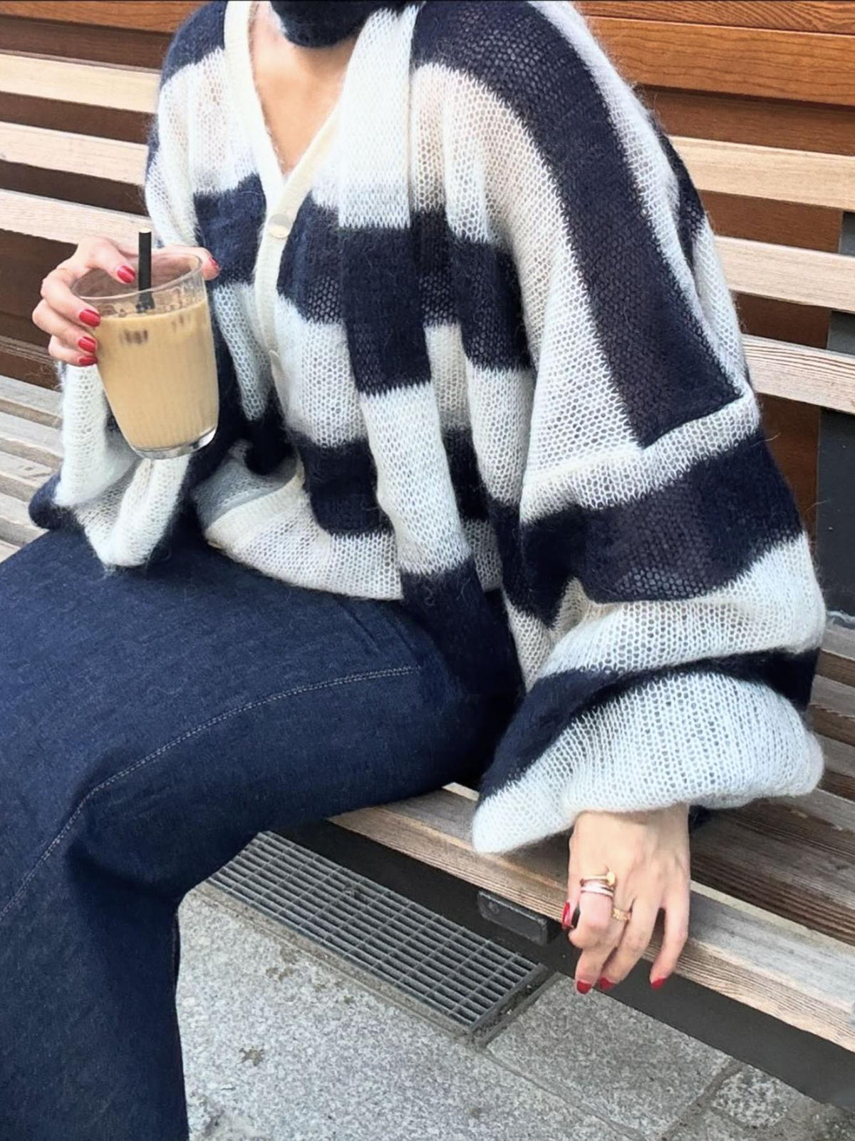 Navy Loose Striped Cardigan – Women's Everyday Cardigan