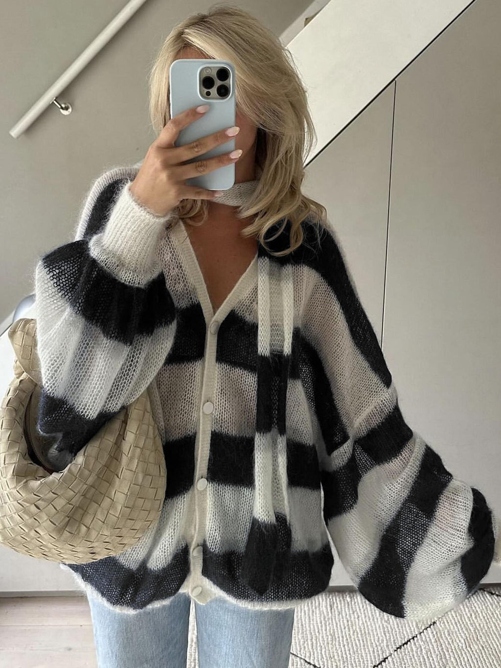 Navy Loose Striped Cardigan – Women's Everyday Cardigan