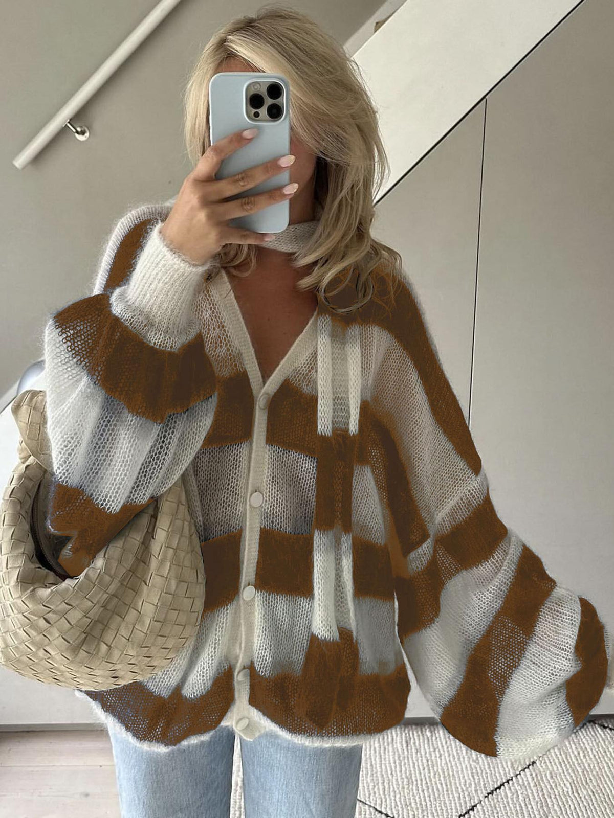Navy Loose Striped Cardigan – Women's Everyday Cardigan