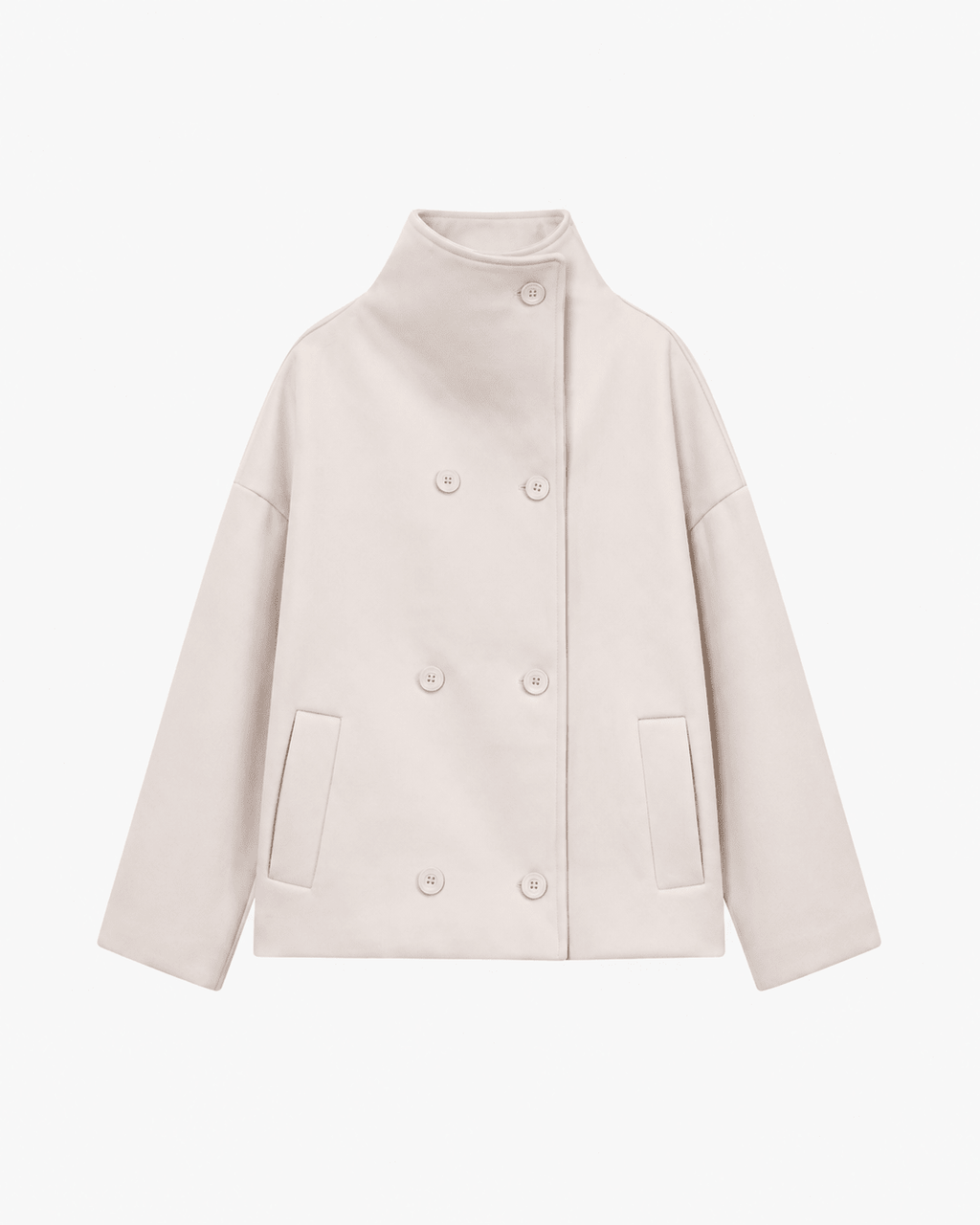 Double Breasted Jacket with Stand Collar – Relaxed Fit Short Coat