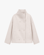 Double Breasted Jacket with Stand Collar – Relaxed Fit Short Coat