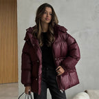 Drawstring Hooded Puffer Coat – Adjustable Waist Winter Coat