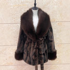 Elegant Coat with Faux Fur Trim – Tie Front Statement Coat