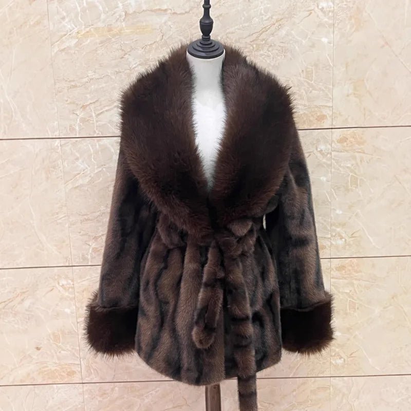 Elegant Coat with Faux Fur Trim – Tie Front Statement Coat