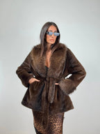 Elegant Coat with Faux Fur Trim – Tie Front Statement Coat