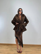 Elegant Coat with Faux Fur Trim – Tie Front Statement Coat