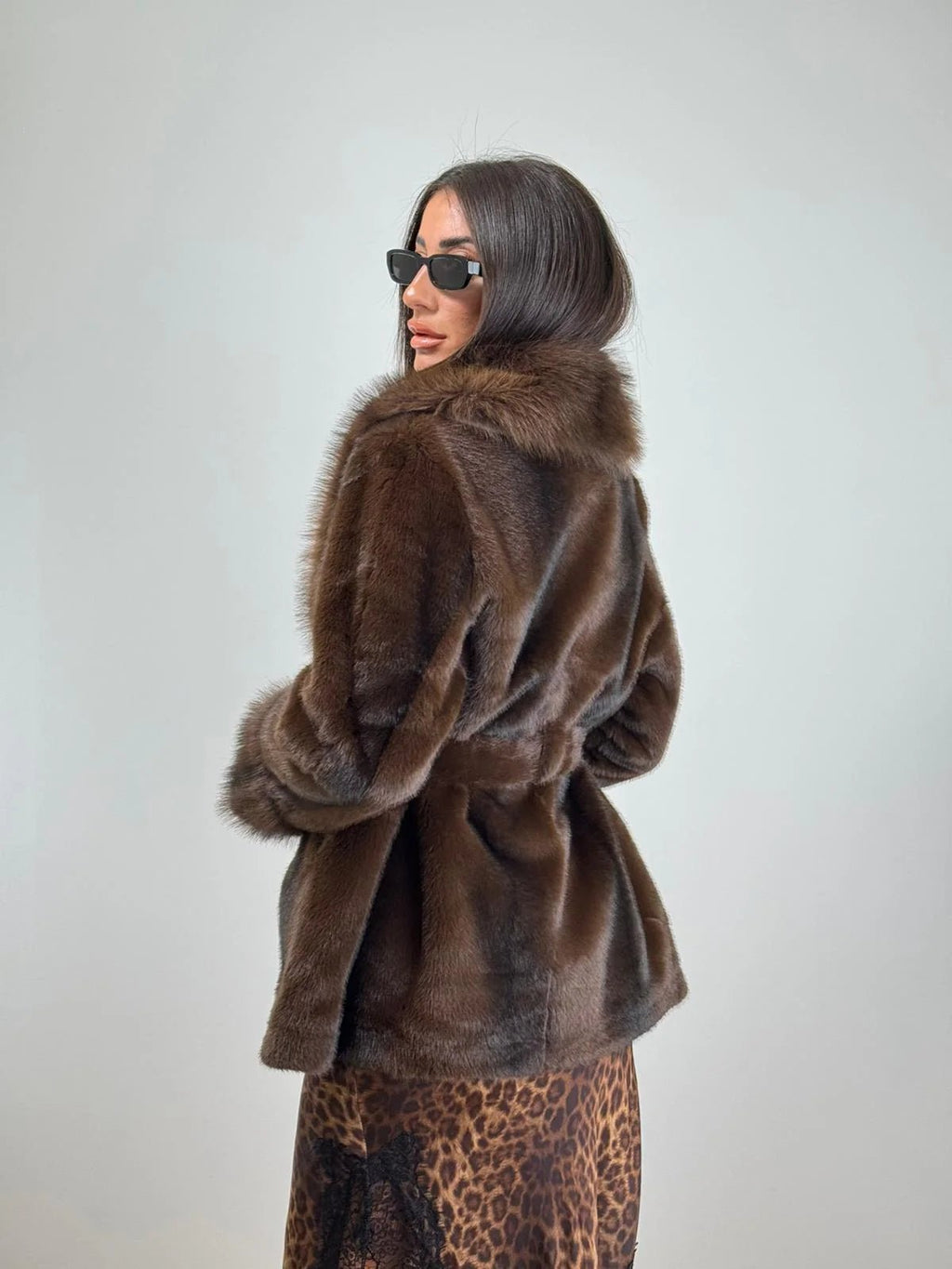 Elegant Coat with Faux Fur Trim – Tie Front Statement Coat
