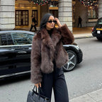 Coffee Brown Plush Faux Fur Coat – Short Glamour Coat