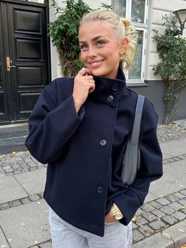 Women's Elegant Jacket with Stand Collar – Structured Short Coat