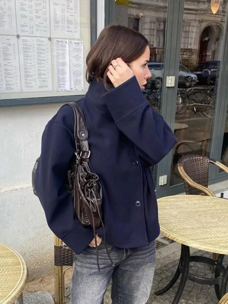 Women's Elegant Jacket with Stand Collar – Structured Short Coat