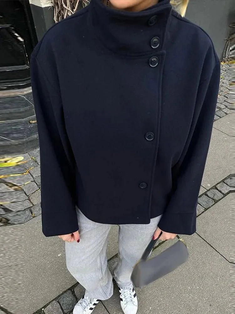 Women's Elegant Jacket with Stand Collar – Structured Short Coat