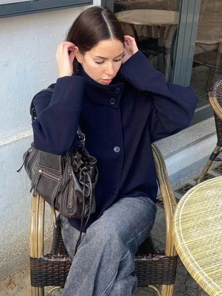 Women's Elegant Jacket with Stand Collar – Structured Short Coat