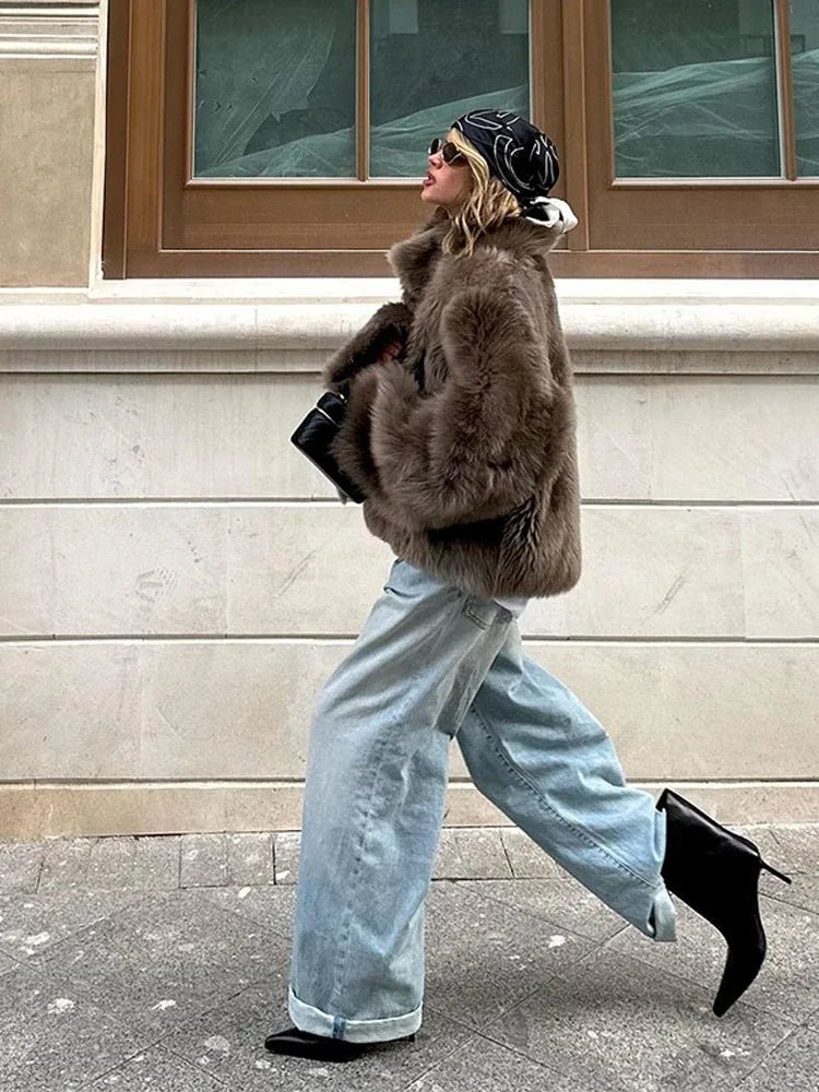 Snap Button Faux Fur Coat – Versatile Plush Coat