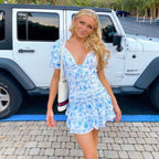 Blue Floral Ruffle Mini Dress – Women's Summer Mini Dress