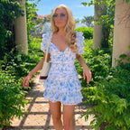 Blue Floral Ruffle Mini Dress – Women's Summer Mini Dress