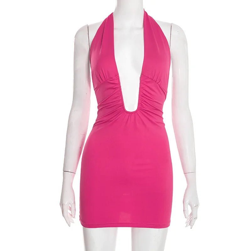 Ruched Halter Mini Dress – Women's Summer Party Mini Dress