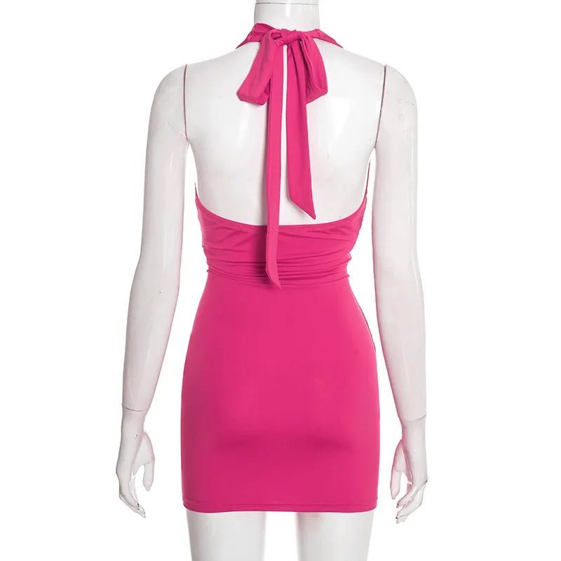 Ruched Halter Mini Dress – Women's Summer Party Mini Dress