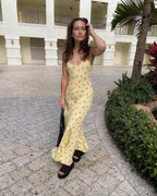 Yellow Flared Ruffle Floral Dress – Women's Summer Dress