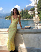 Yellow Flared Ruffle Floral Dress – Women's Summer Dress