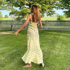 Yellow Flared Ruffle Floral Dress – Women's Summer Dress