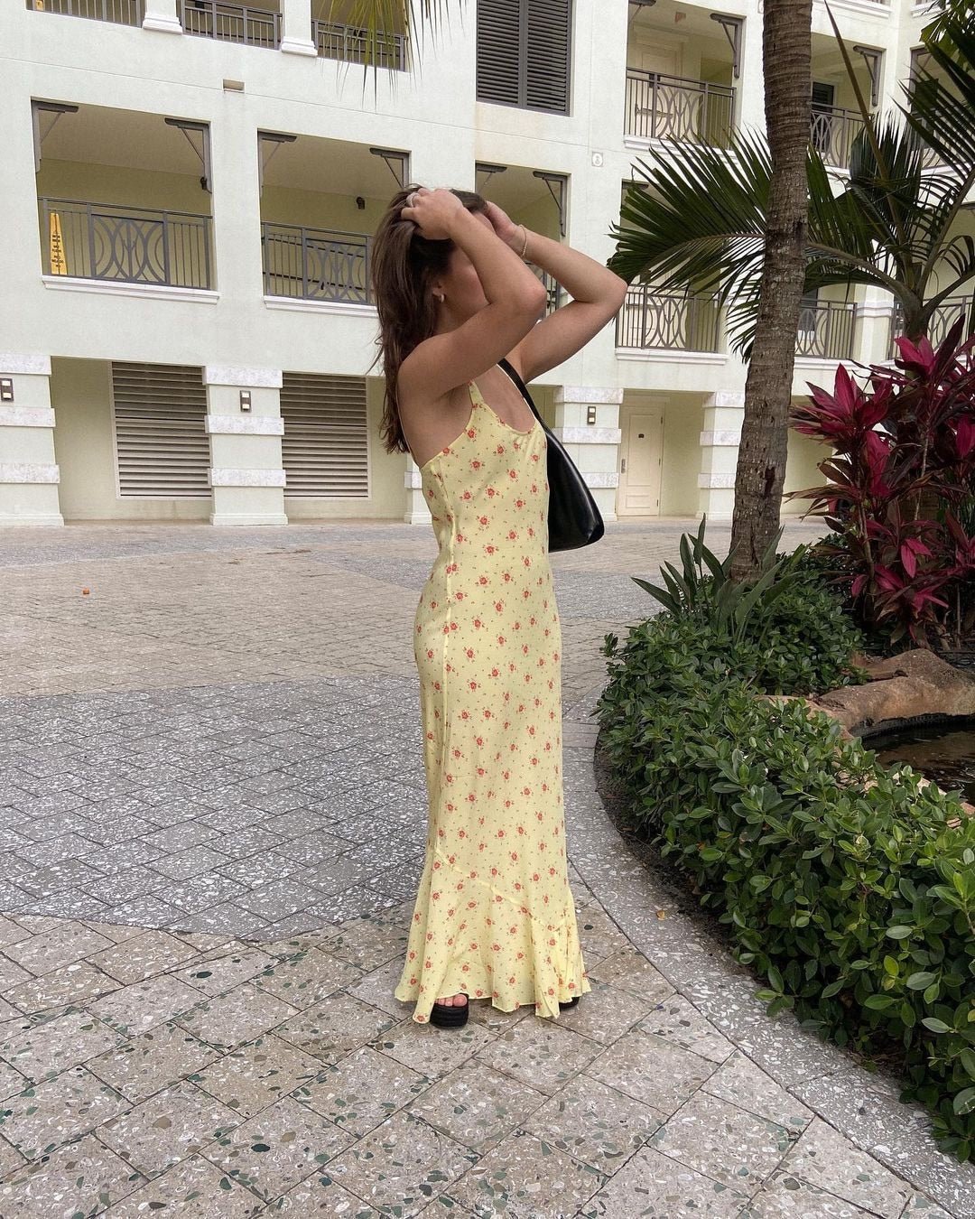 Yellow Flared Ruffle Floral Dress – Women's Summer Dress