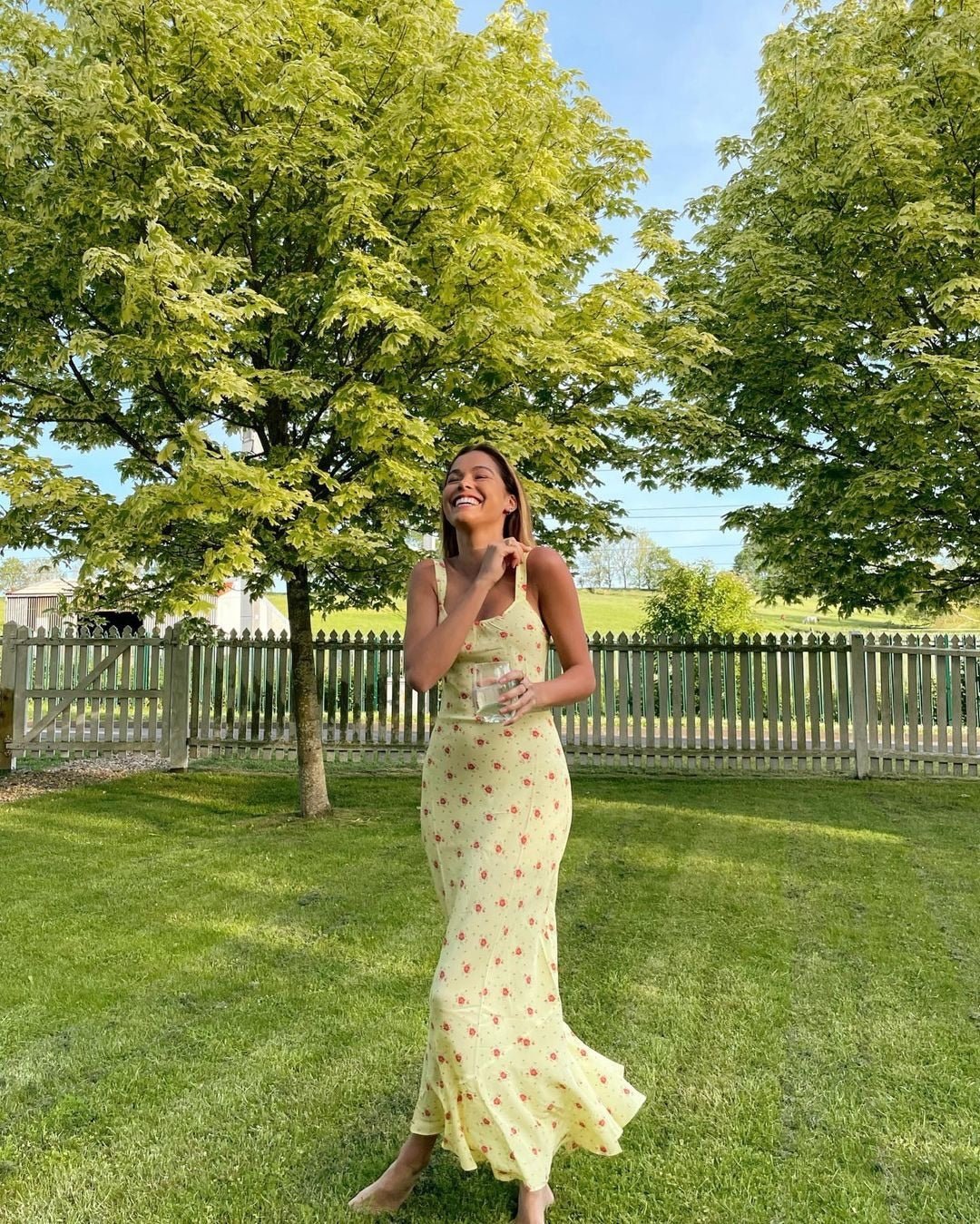 Yellow Flared Ruffle Floral Dress – Women's Summer Dress