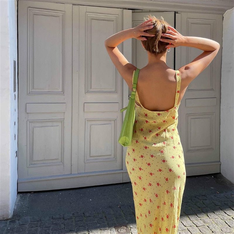 Yellow Flared Ruffle Floral Dress – Women's Summer Dress