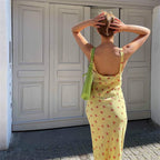 Yellow Flared Ruffle Floral Dress – Women's Summer Dress