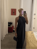 Black Satin Halter Maxi Dress – Women's Summer Party Maxi Dress