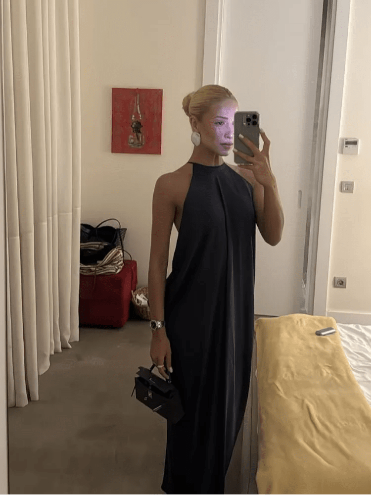 Black Satin Halter Maxi Dress – Women's Summer Party Maxi Dress