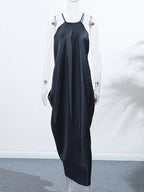 Black Satin Halter Maxi Dress – Women's Summer Party Maxi Dress