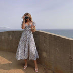 Blue Puff Sleeve Floral Midi Dress – Women's Summer Midi Dress