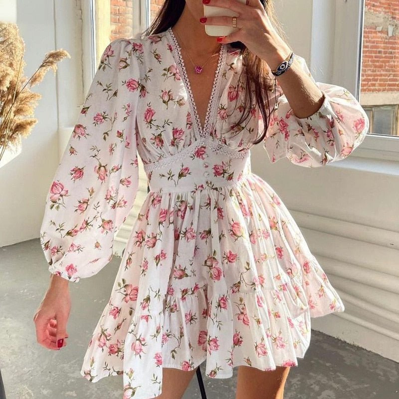 White Floral Lace Mini Dress – Women's Summer Mini Dress