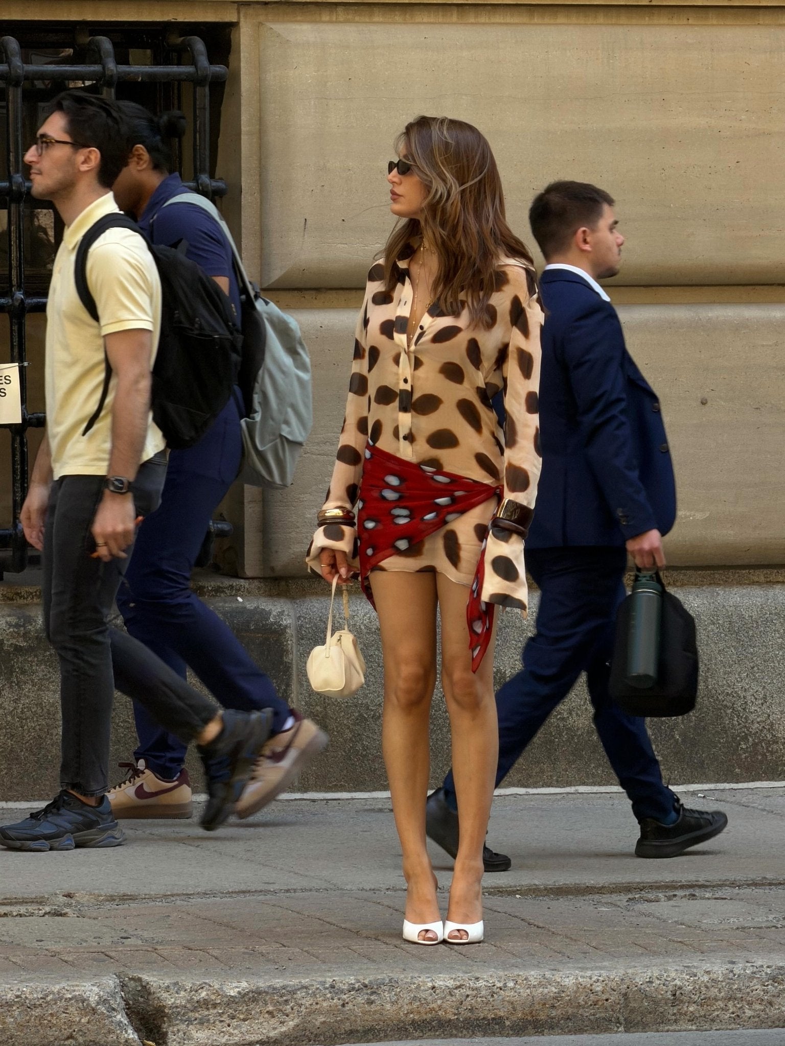 Animal Print Shirt Dress with Scarf Tie Detail