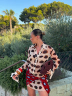 Animal Print Shirt Dress with Scarf Tie Detail