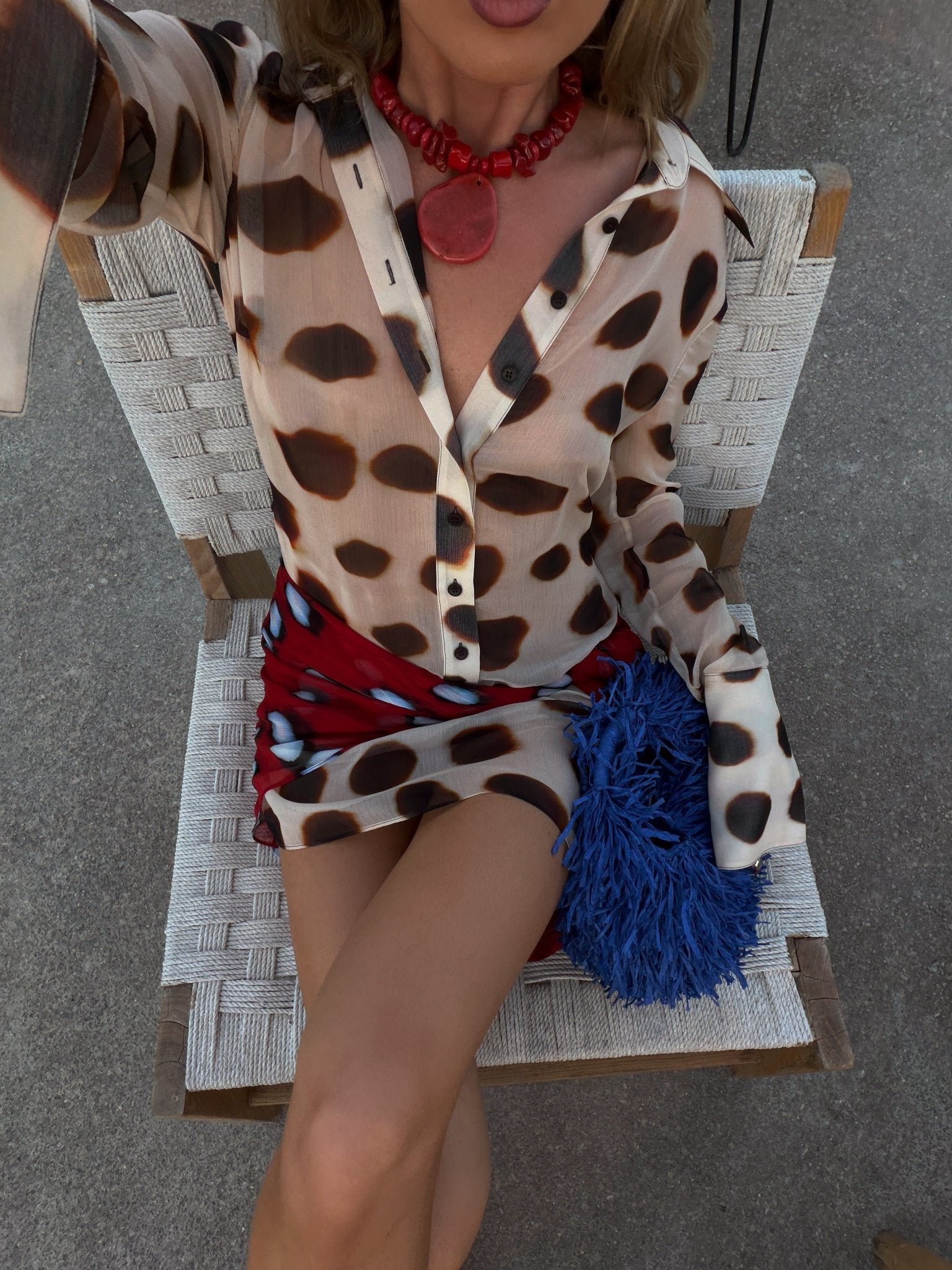 Animal Print Shirt Dress with Scarf Tie Detail