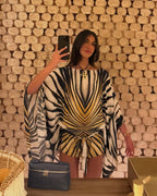 Zebra Print Kaftan Dress with Tie Waist