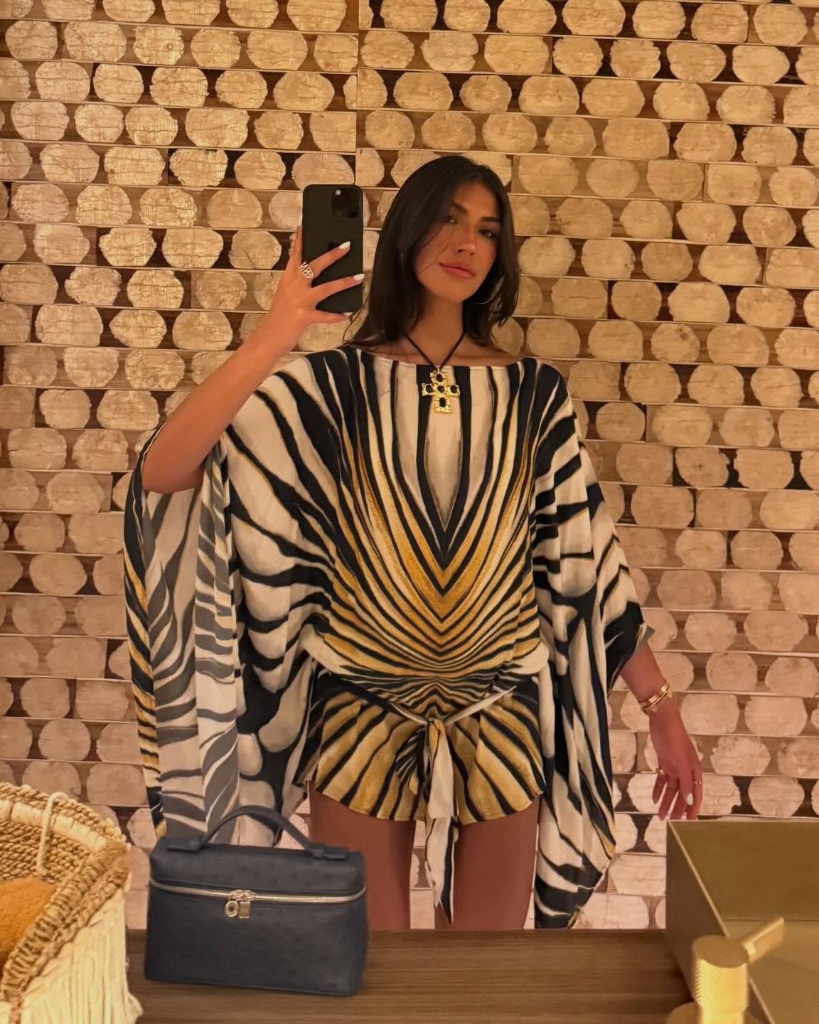 Zebra Print Kaftan Dress with Tie Waist