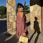 Pink Halter Tiered Mini Dress – Women's Summer Party Mini Dress