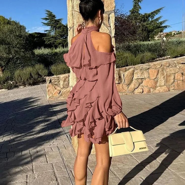 Pink Halter Tiered Mini Dress – Women's Summer Party Mini Dress