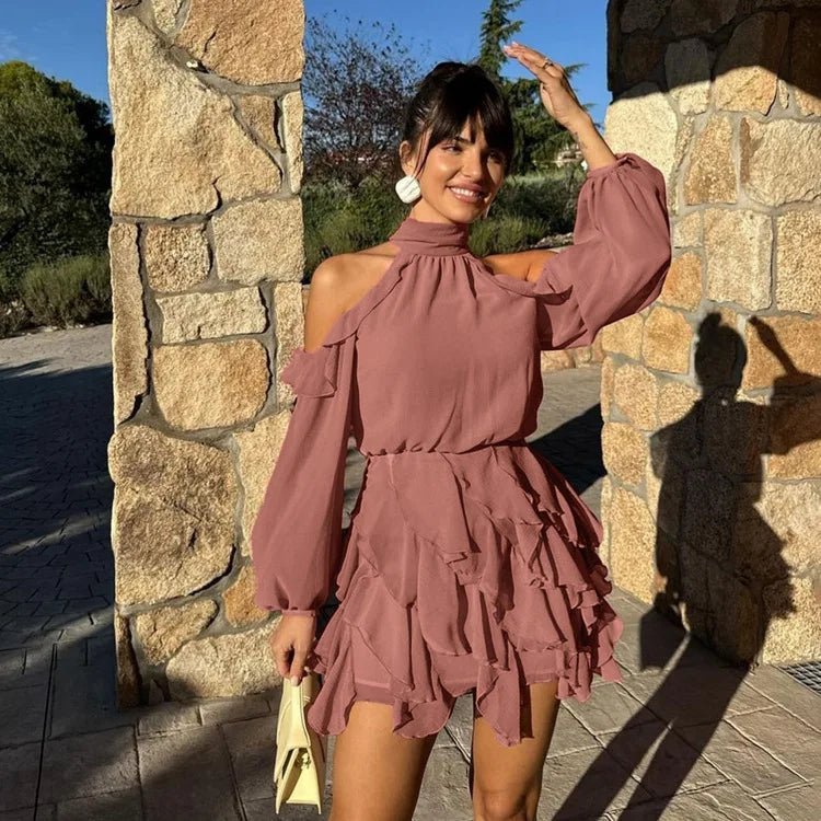 Pink Halter Tiered Mini Dress – Women's Summer Party Mini Dress