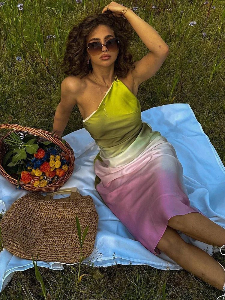 Green Asymmetric Off-Shoulder Dress – Women's Summer Party Dress