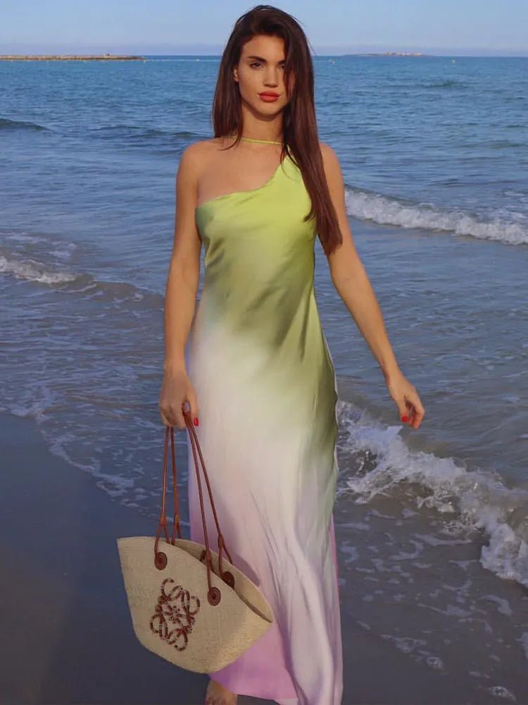 Green Asymmetric Off-Shoulder Dress – Women's Summer Party Dress